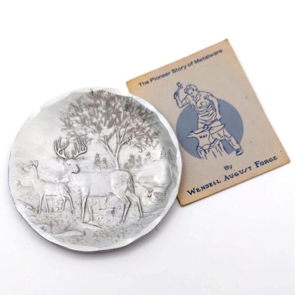 Wendell August Forge Hammered Aluminum Trinket Dish Wildlife Deer Coaster Vtg - Picture 1 of 7